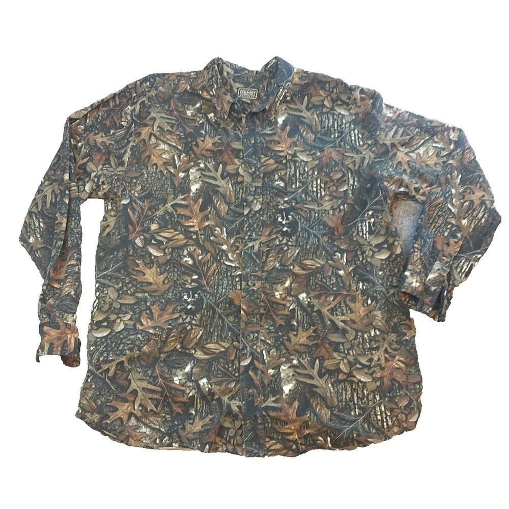 CE Schmidt Workwear Mens XLT Camo Button Down Shirt Long Sleeve Leaf Print Brown